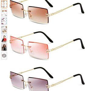 Rimless Rectangle Tinted Sunglasses - 3 PAIRS